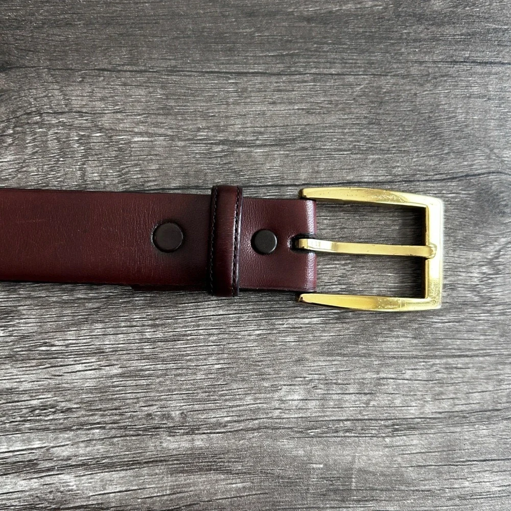 Aniline Kipskin Full Grain Leather‎ Men Belt 44 Reddish Brown Brass Buckle USA